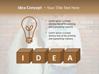 A Man And A Woman Standing Next To Each Other In Front Of A Brick Wall PowerPoint Template