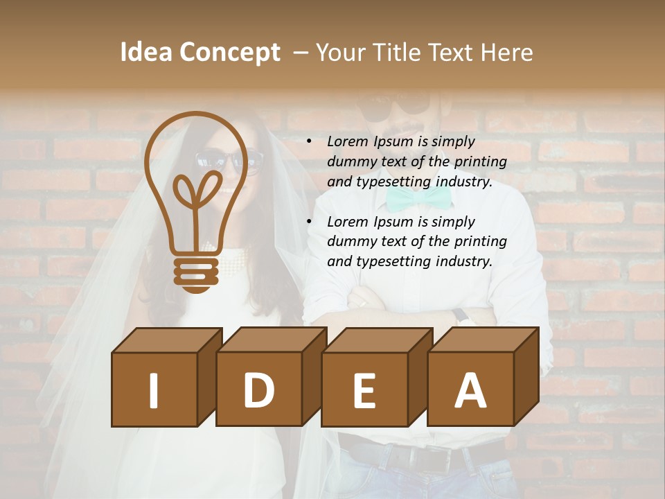 A Man And A Woman Standing Next To Each Other In Front Of A Brick Wall PowerPoint Template