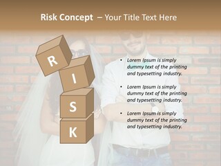 A Man And A Woman Standing Next To Each Other In Front Of A Brick Wall PowerPoint Template