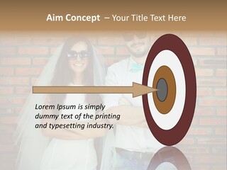 A Man And A Woman Standing Next To Each Other In Front Of A Brick Wall PowerPoint Template