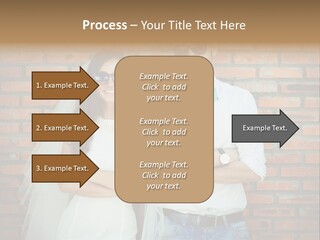 A Man And A Woman Standing Next To Each Other In Front Of A Brick Wall PowerPoint Template