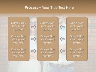 A Man And A Woman Standing Next To Each Other In Front Of A Brick Wall PowerPoint Template