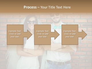 A Man And A Woman Standing Next To Each Other In Front Of A Brick Wall PowerPoint Template