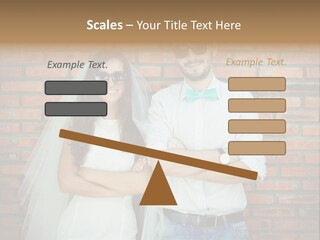 A Man And A Woman Standing Next To Each Other In Front Of A Brick Wall PowerPoint Template