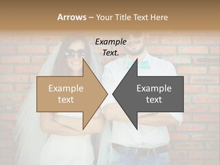 A Man And A Woman Standing Next To Each Other In Front Of A Brick Wall PowerPoint Template