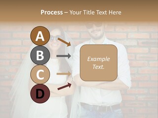 A Man And A Woman Standing Next To Each Other In Front Of A Brick Wall PowerPoint Template
