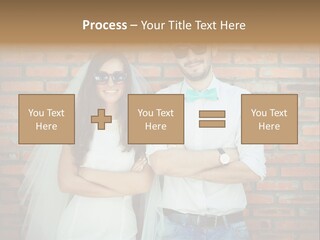A Man And A Woman Standing Next To Each Other In Front Of A Brick Wall PowerPoint Template