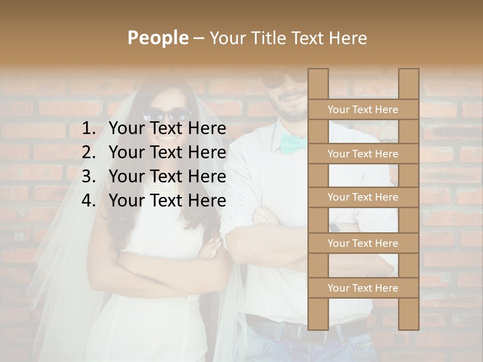 A Man And A Woman Standing Next To Each Other In Front Of A Brick Wall PowerPoint Template