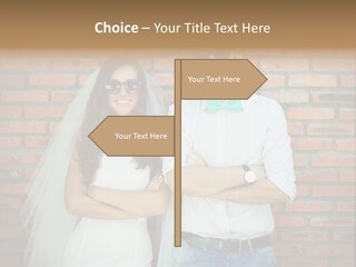 A Man And A Woman Standing Next To Each Other In Front Of A Brick Wall PowerPoint Template