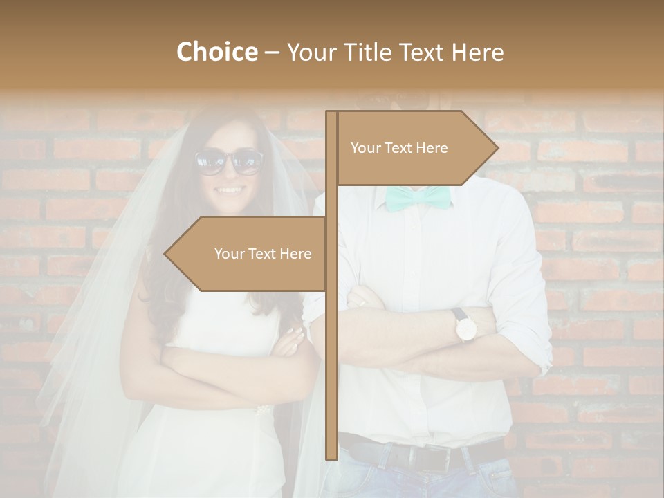 A Man And A Woman Standing Next To Each Other In Front Of A Brick Wall PowerPoint Template