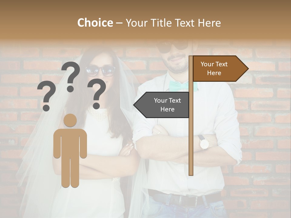 A Man And A Woman Standing Next To Each Other In Front Of A Brick Wall PowerPoint Template