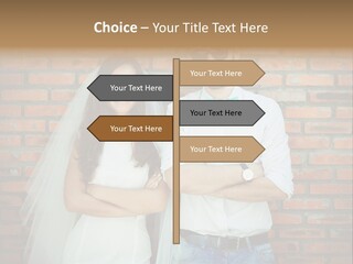 A Man And A Woman Standing Next To Each Other In Front Of A Brick Wall PowerPoint Template