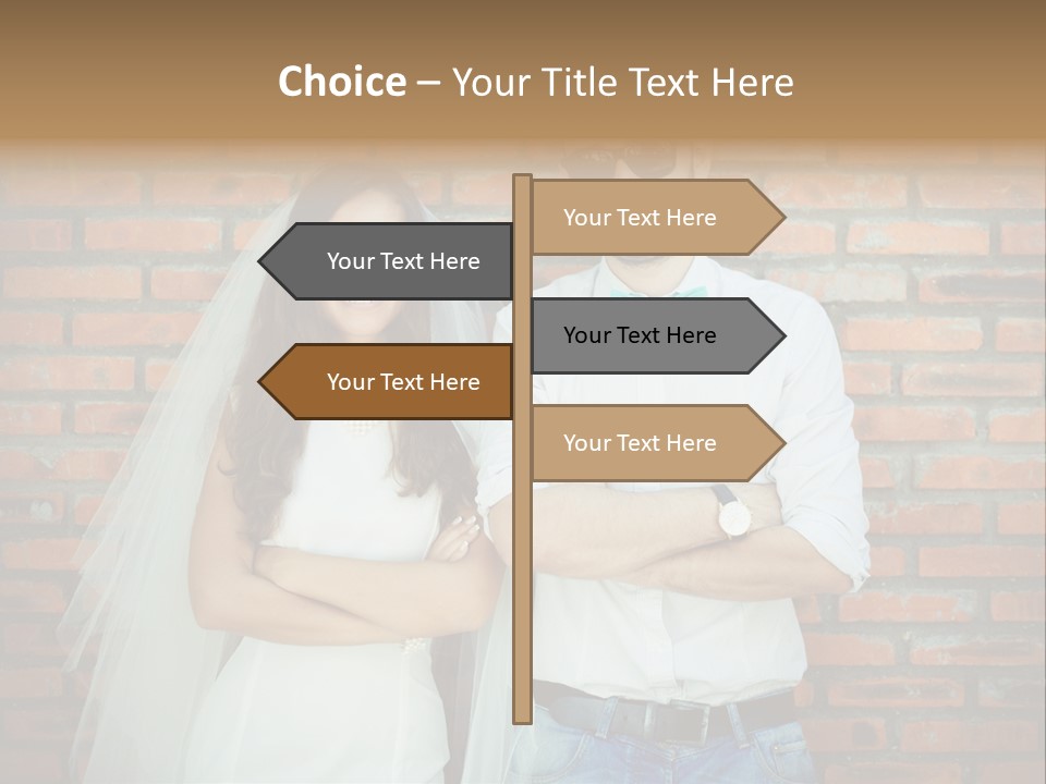 A Man And A Woman Standing Next To Each Other In Front Of A Brick Wall PowerPoint Template