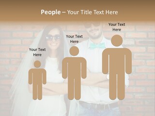 A Man And A Woman Standing Next To Each Other In Front Of A Brick Wall PowerPoint Template