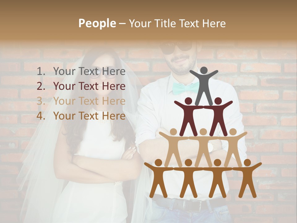 A Man And A Woman Standing Next To Each Other In Front Of A Brick Wall PowerPoint Template