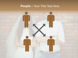 A Man And A Woman Standing Next To Each Other In Front Of A Brick Wall PowerPoint Template