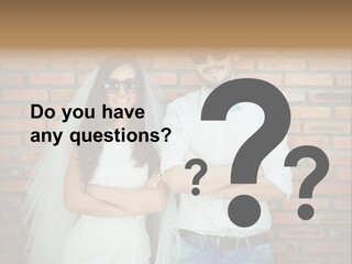 A Man And A Woman Standing Next To Each Other In Front Of A Brick Wall PowerPoint Template