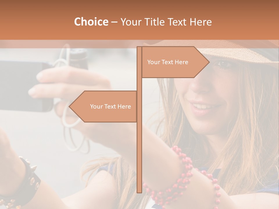 A Woman Taking A Picture With Her Cell Phone PowerPoint Template