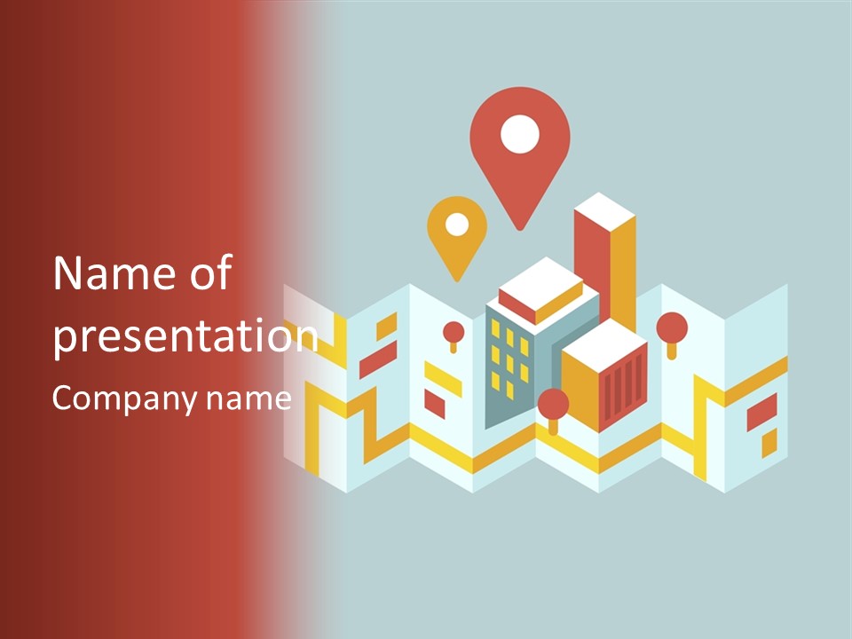 A Map With A Pin On It And A Red Background PowerPoint Template
