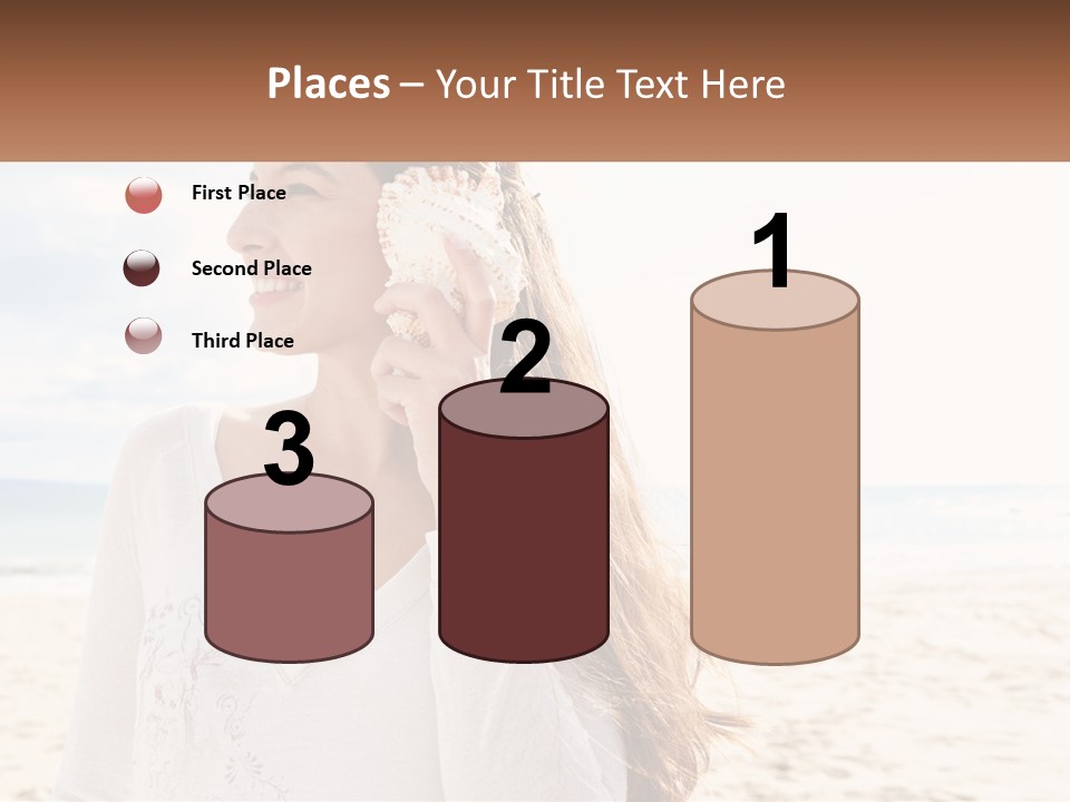 A Woman Holding A Seashell On The Beach PowerPoint Template