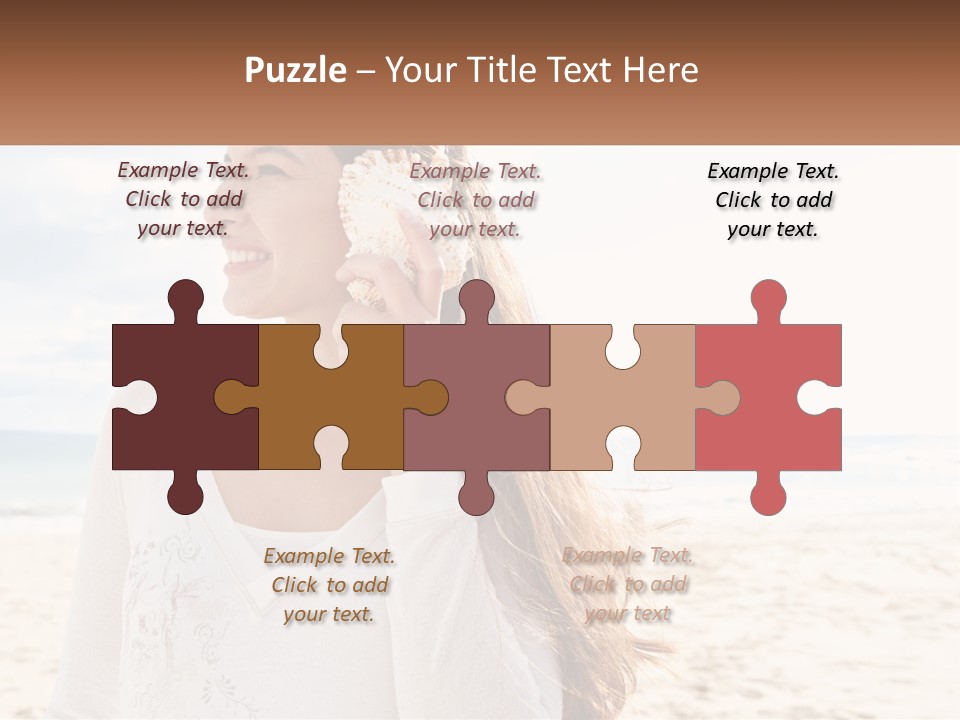 A Woman Holding A Seashell On The Beach PowerPoint Template