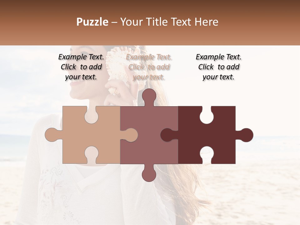 A Woman Holding A Seashell On The Beach PowerPoint Template