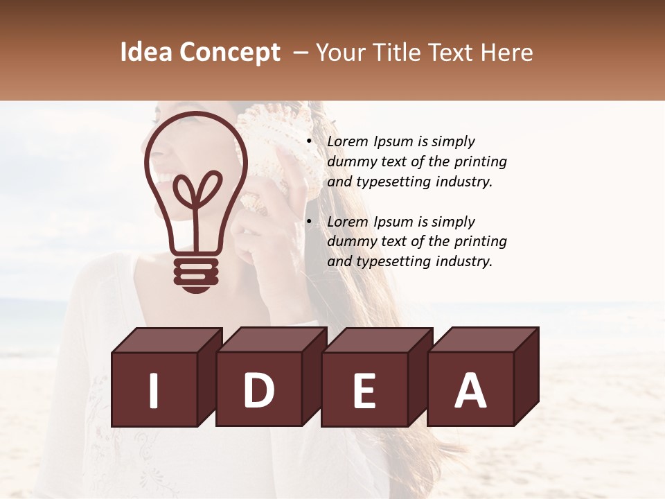 A Woman Holding A Seashell On The Beach PowerPoint Template