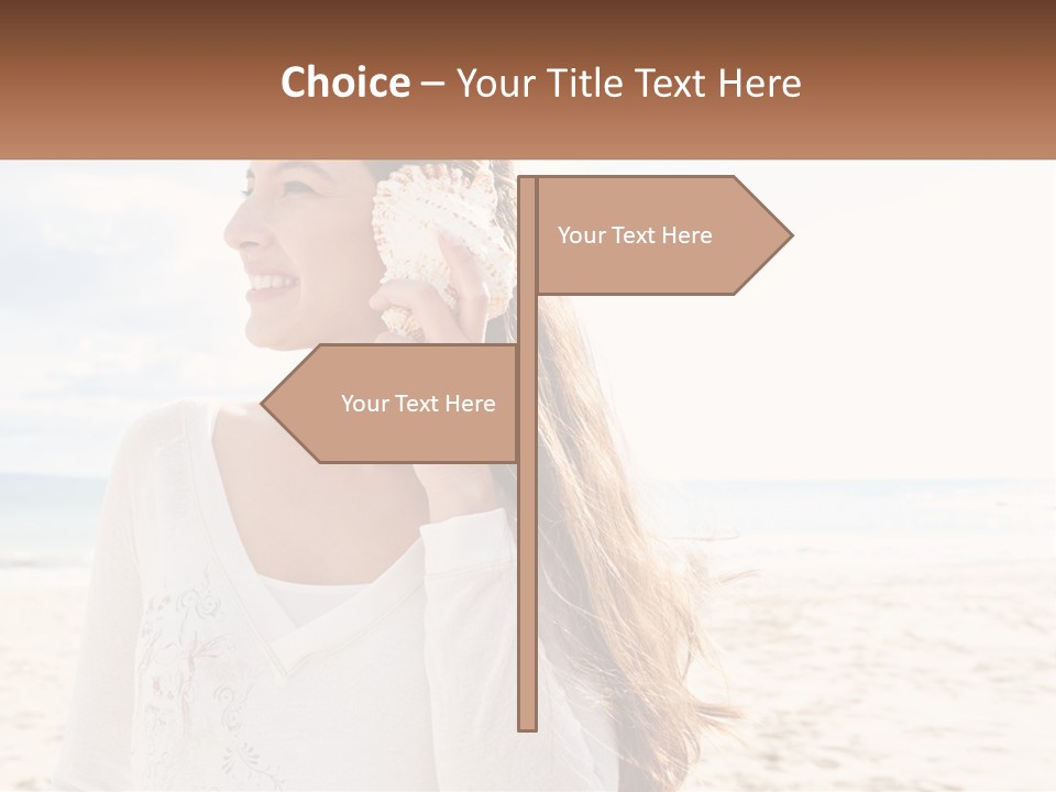A Woman Holding A Seashell On The Beach PowerPoint Template