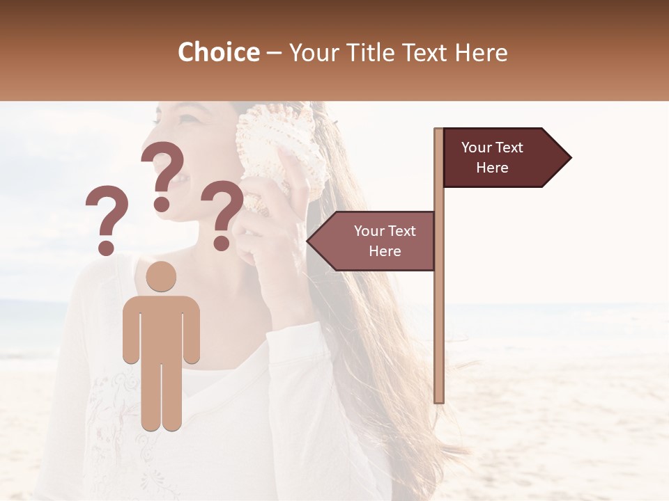 A Woman Holding A Seashell On The Beach PowerPoint Template