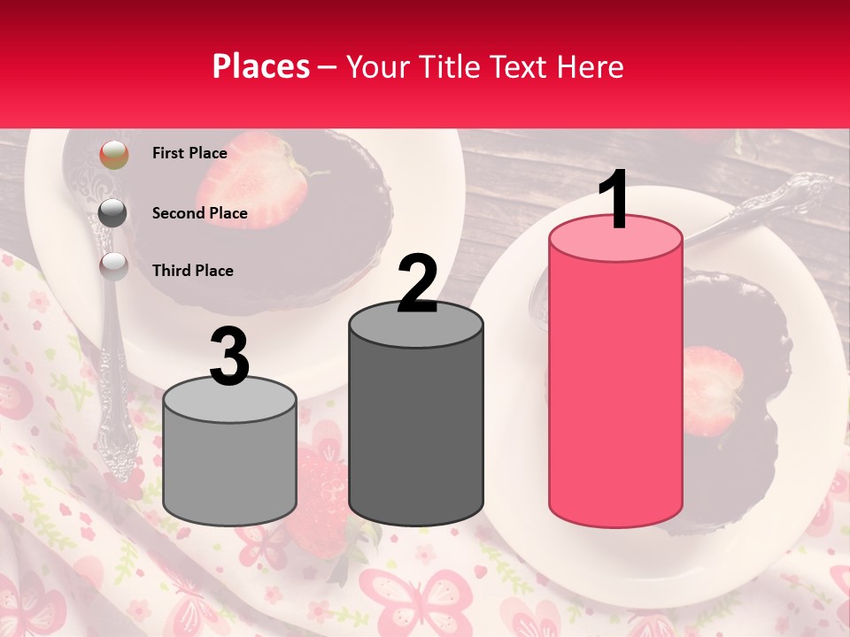 Two Plates Of Desserts With Chocolate Frosting And Strawberries PowerPoint Template