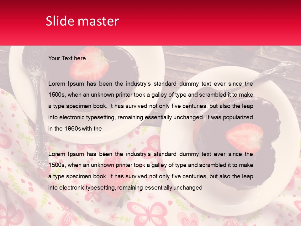 Two Plates Of Desserts With Chocolate Frosting And Strawberries PowerPoint Template