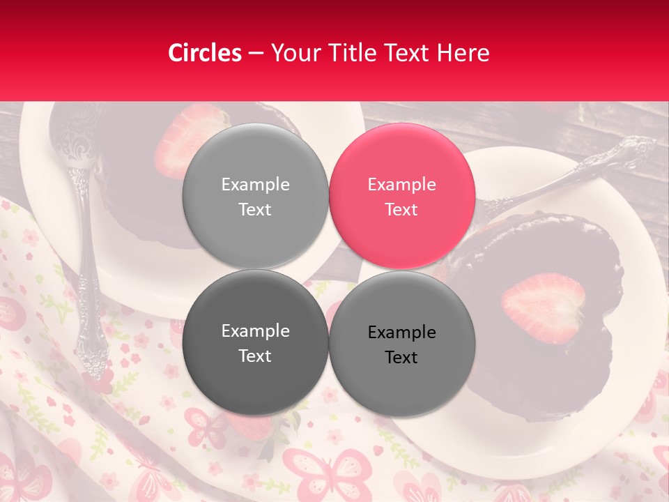 Two Plates Of Desserts With Chocolate Frosting And Strawberries PowerPoint Template