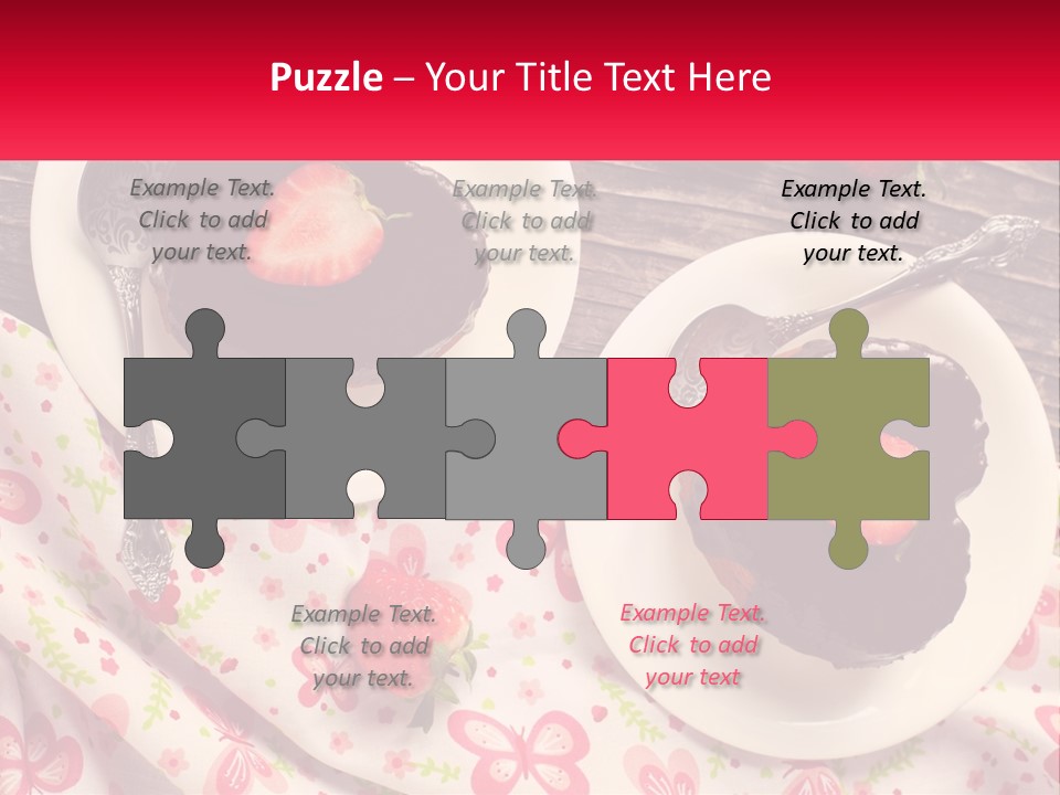 Two Plates Of Desserts With Chocolate Frosting And Strawberries PowerPoint Template