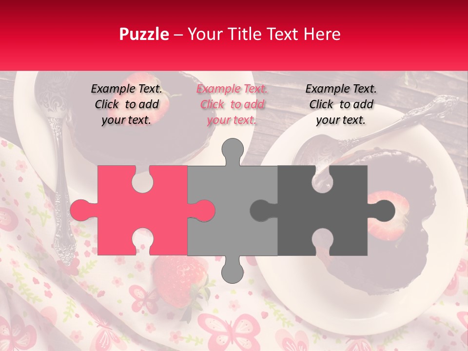 Two Plates Of Desserts With Chocolate Frosting And Strawberries PowerPoint Template