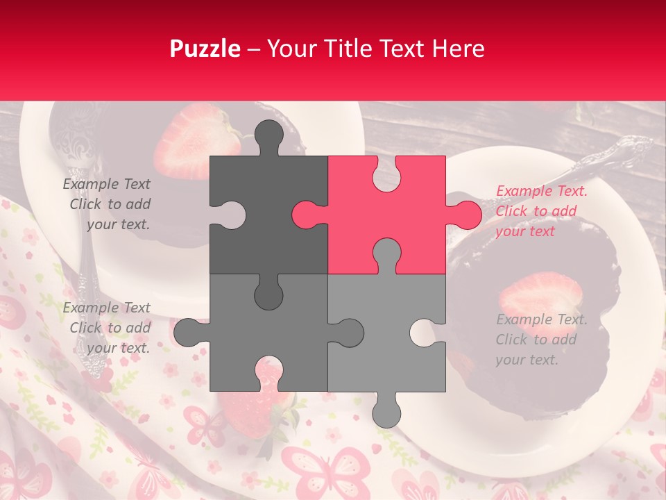 Two Plates Of Desserts With Chocolate Frosting And Strawberries PowerPoint Template