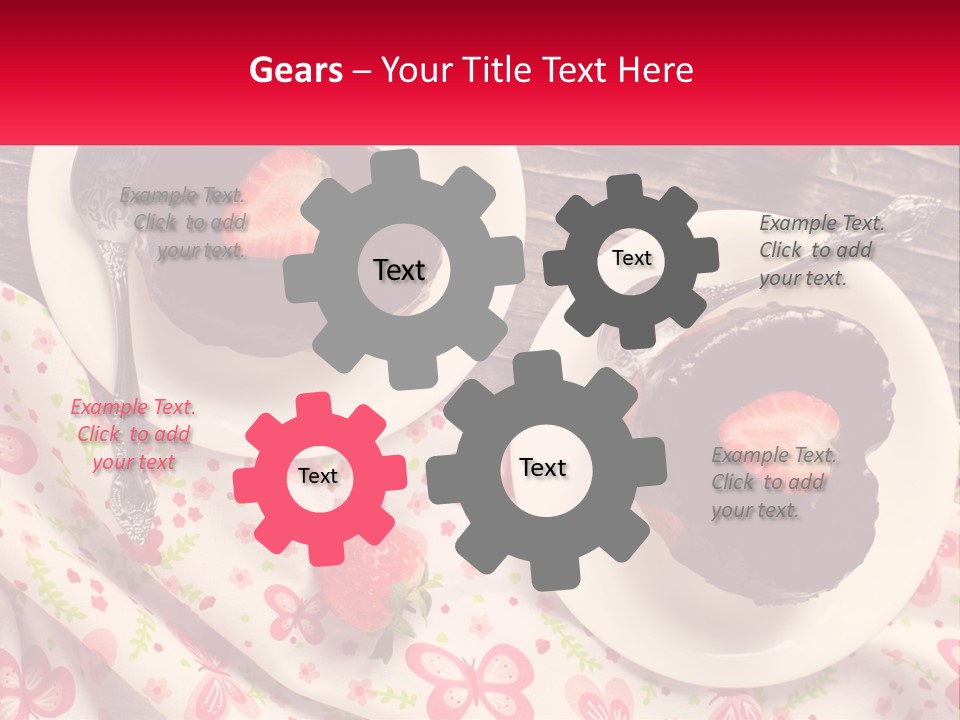 Two Plates Of Desserts With Chocolate Frosting And Strawberries PowerPoint Template