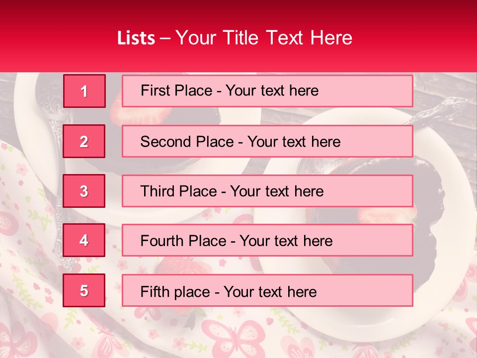 Two Plates Of Desserts With Chocolate Frosting And Strawberries PowerPoint Template