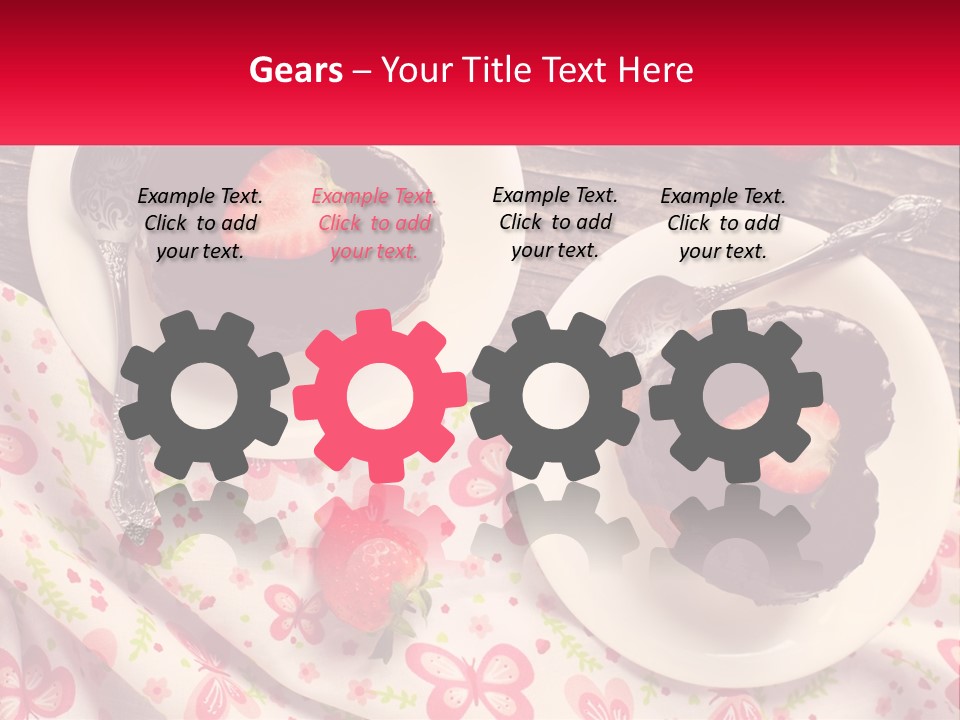 Two Plates Of Desserts With Chocolate Frosting And Strawberries PowerPoint Template