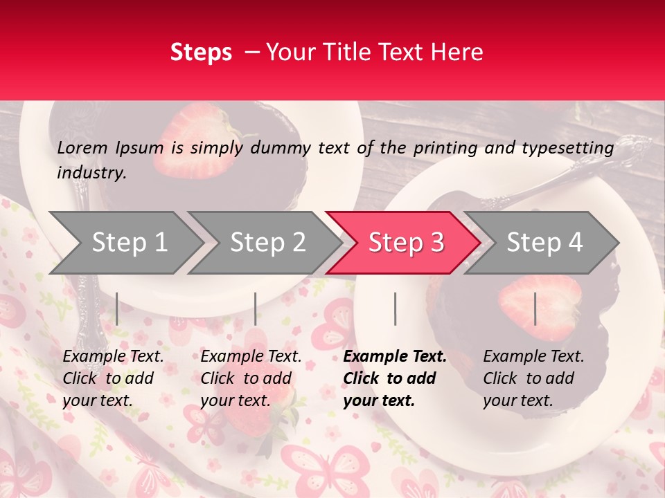 Two Plates Of Desserts With Chocolate Frosting And Strawberries PowerPoint Template