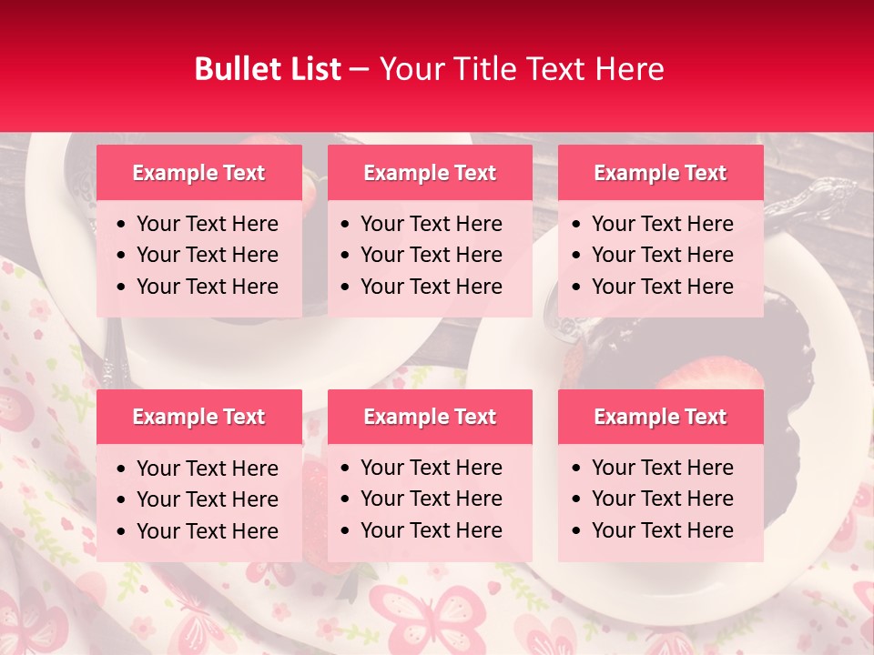 Two Plates Of Desserts With Chocolate Frosting And Strawberries PowerPoint Template