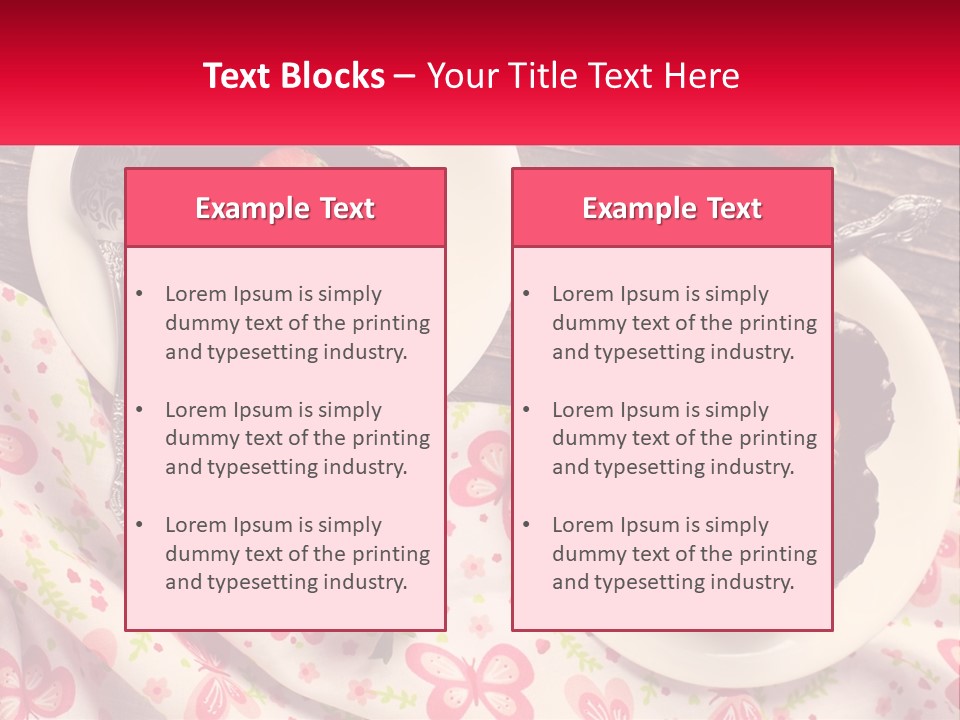 Two Plates Of Desserts With Chocolate Frosting And Strawberries PowerPoint Template