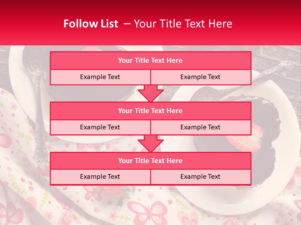 Two Plates Of Desserts With Chocolate Frosting And Strawberries PowerPoint Template