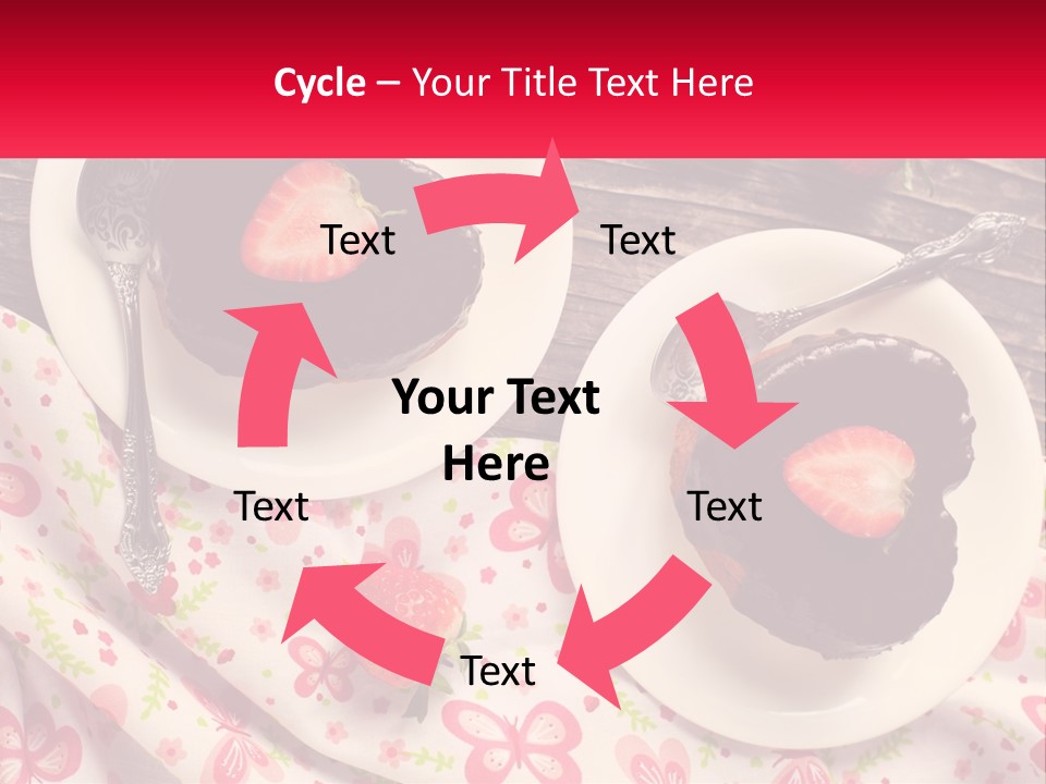 Two Plates Of Desserts With Chocolate Frosting And Strawberries PowerPoint Template