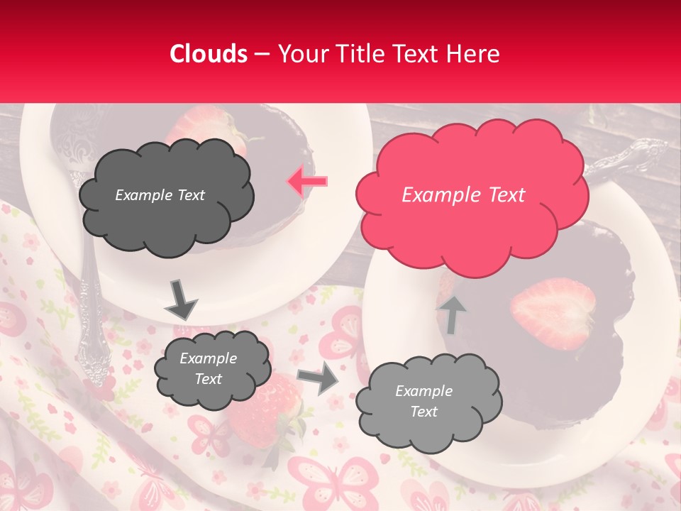 Two Plates Of Desserts With Chocolate Frosting And Strawberries PowerPoint Template