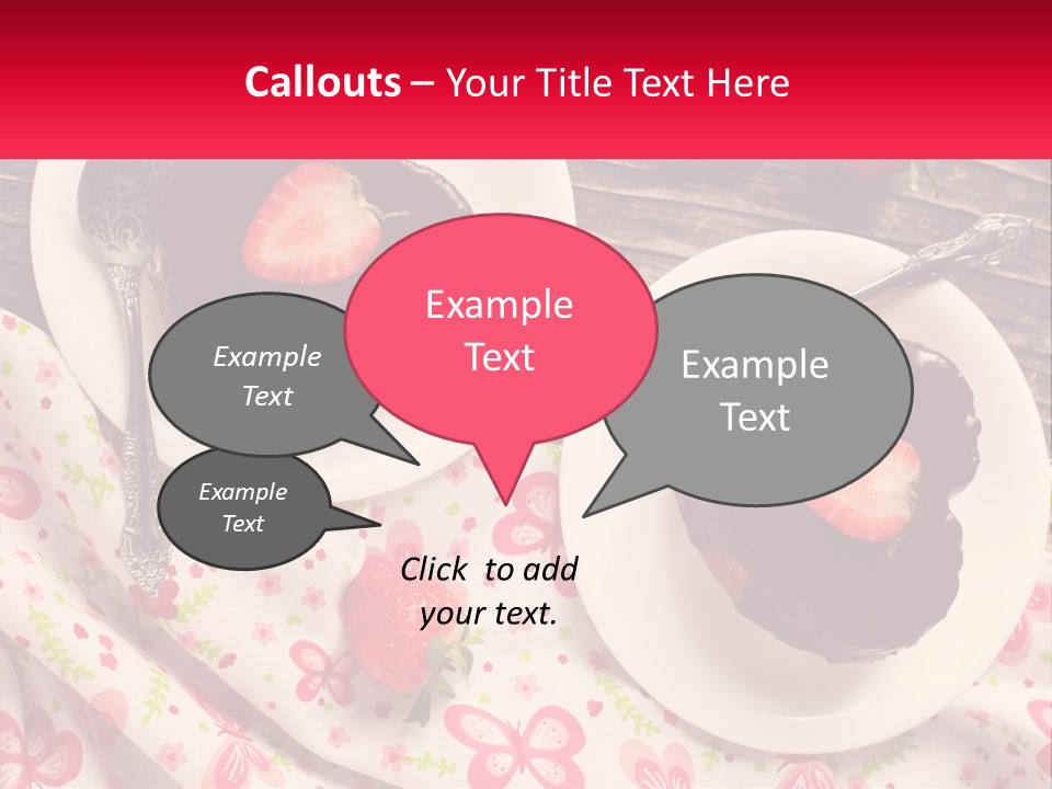 Two Plates Of Desserts With Chocolate Frosting And Strawberries PowerPoint Template
