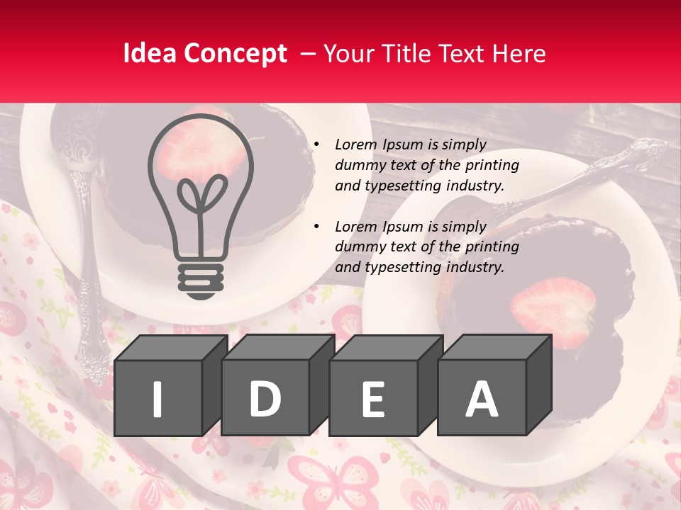 Two Plates Of Desserts With Chocolate Frosting And Strawberries PowerPoint Template