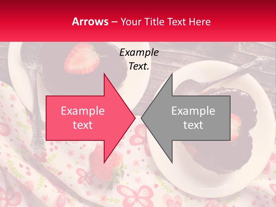 Two Plates Of Desserts With Chocolate Frosting And Strawberries PowerPoint Template