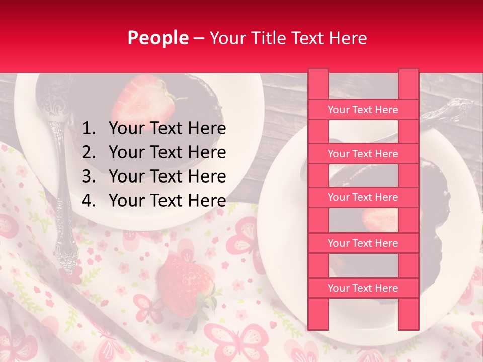 Two Plates Of Desserts With Chocolate Frosting And Strawberries PowerPoint Template