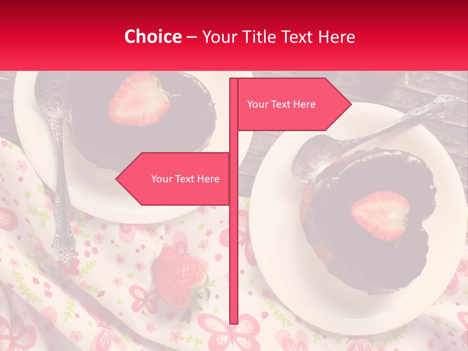 Two Plates Of Desserts With Chocolate Frosting And Strawberries PowerPoint Template