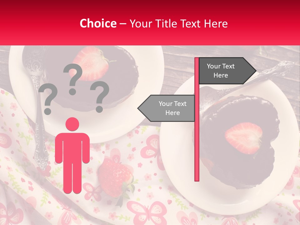 Two Plates Of Desserts With Chocolate Frosting And Strawberries PowerPoint Template